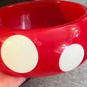 Bangle bracelet Galalith red white dots chunky heavy vintage